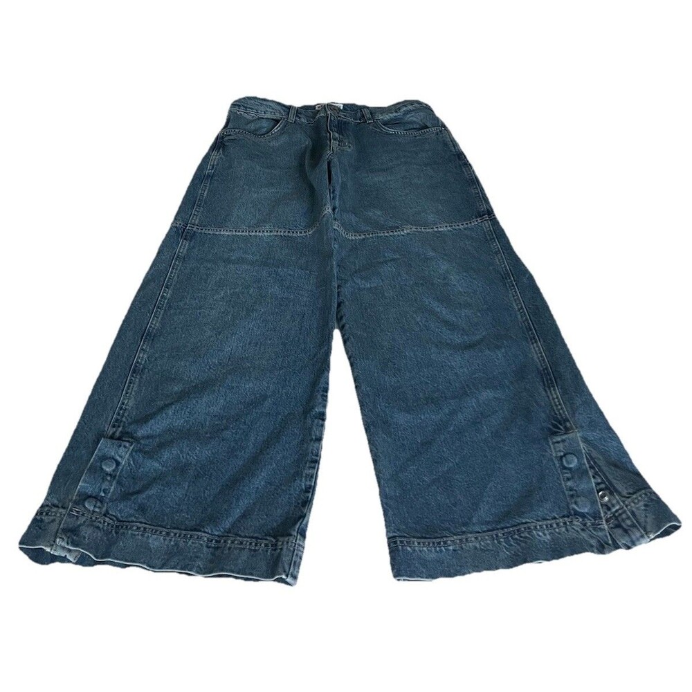 We The Free Benji Relaxed Wide Leg Blue Jeans Cotton Button Zip Pockets Sz 30 - Picture 2 of 8